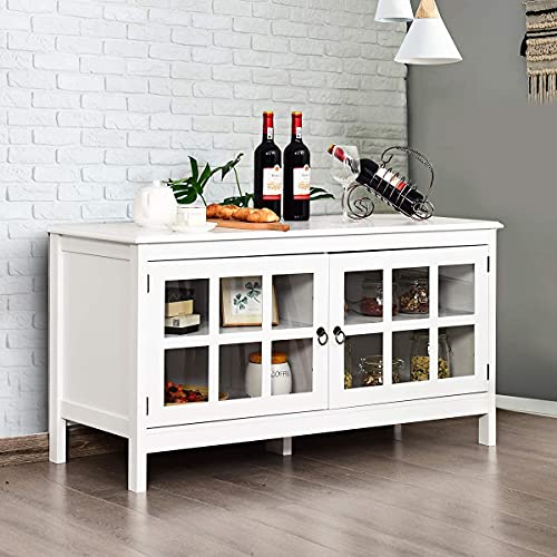 Tangkula TV Stand Cabinet, Modern Wood Large Wide Entertainment Center for TV up to 50", Living Room Media Console Cabinet Stand with 2 Doors (Black)