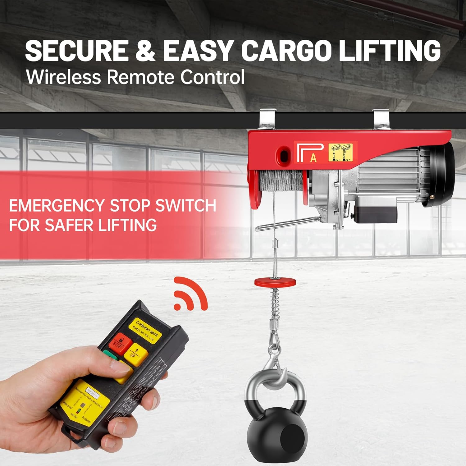 1320LBS Electric Hoist, 120V Electric Hoist with Wireless Remote Control, Single/Double Sling Electric Winch, Electric Hoist Winch, for Lifting in Factories, Warehouses, Buildings