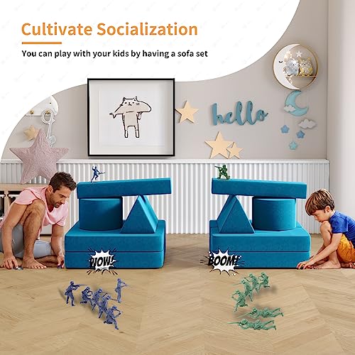 Modular Kids Play Couch13PCS, Modular Couch Kids with 2 ottomans, Fold Out Kids Couch for Playroom Bedroom, Modular Kids Couch for Boys and Girls, Kids Play Couch for Kids (Blueberry, L)