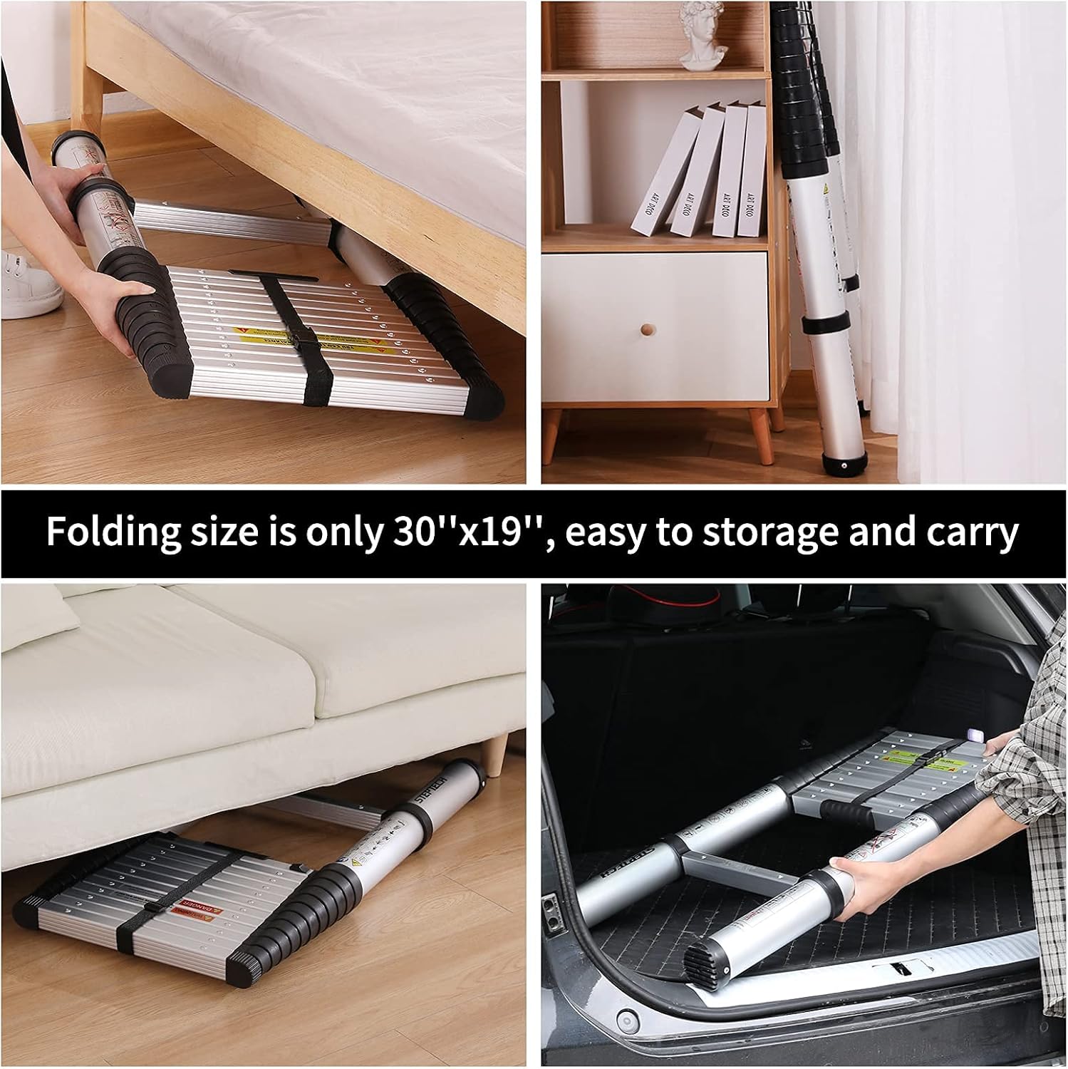 STEPTECH Telescoping Ladder 9.5 ft Aluminum Telescopic Extension Ladder Anti-Pinch Collapsible Ladders for Home Lightweight Compact Portable Ladder for RV Attic 330 lbs Capacity