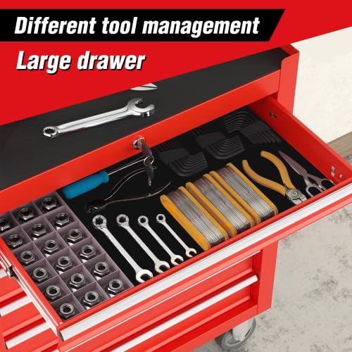 7-Drawer Rolling Tool Chest with Wheels, Heavy Duty Steel Tool Cart for Garage & Workshop, Lockable Storage Cabinet with Brake Casters & Ball Bearing Drawers, Black