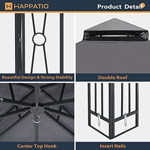 HAPPATIO 10' X 12' Outdoor Patio Gazebo, Outdoor Canopy Gazebo for Garden,Yard,Patio with Ventilation Double Roof with Mosquito Netting,Dark Brown
