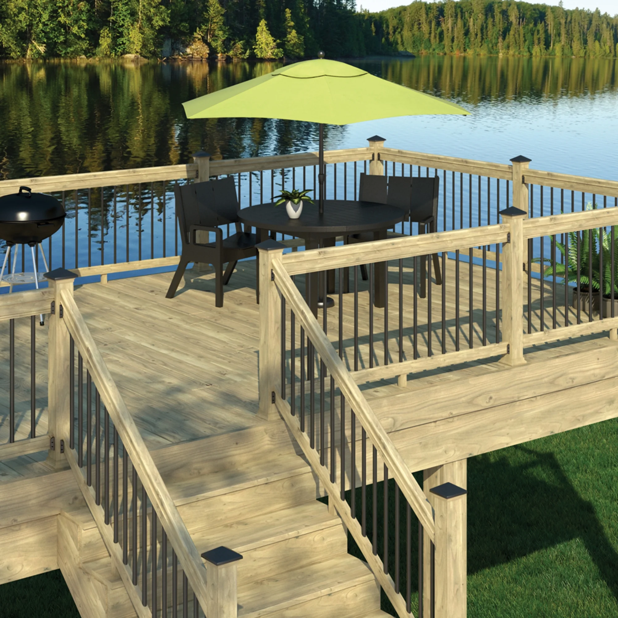 ProWood 6 ft. Pressure-Treated Stair Railing Kit with Black Aluminum Balusters