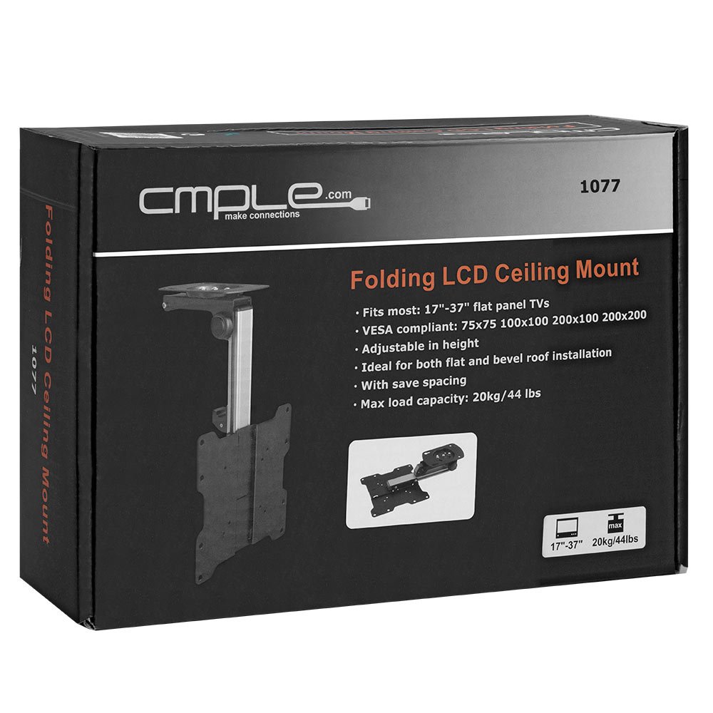 Cmple - Ceiling Cabinet TV Mount for 17-37 LED,LCD, Plasma TVs with Swiveling and Folding Mechanism - Black/Silver