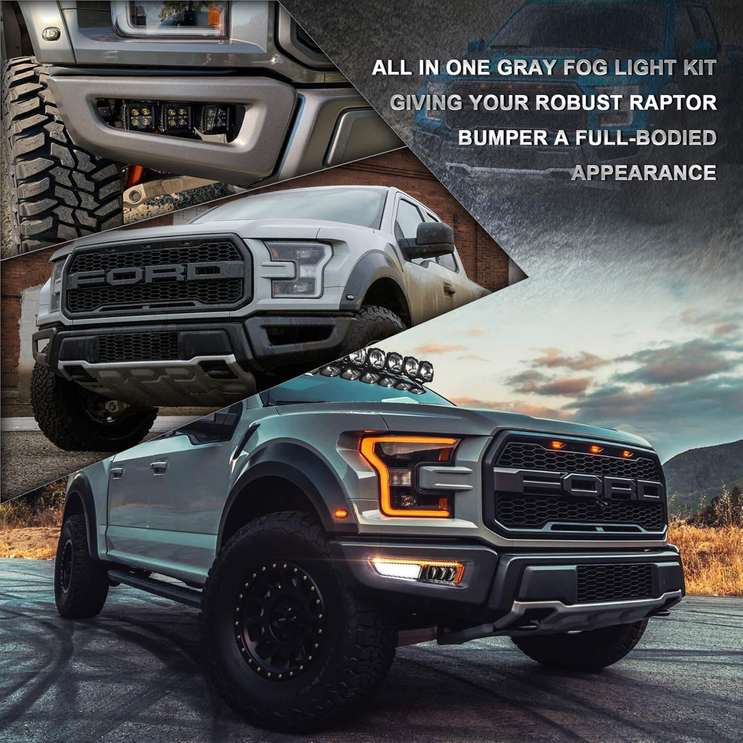 Ford Raptor Fog Lights, CJOVSE Amber Sequential Turn Signal White DR LED Bumper Fog Lights Compatible Smoke Housing with Gen 2 Ford Raptor 2017 2018 2019 2020