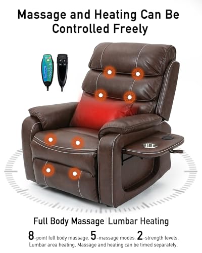 Large Power Lift Chairs Recliners for Elderly with Heated and Massage, Upgraded Dual Motor Lay Flat Recliners, 25in Extra Wide Seat, Cup Holder, Side Pocket