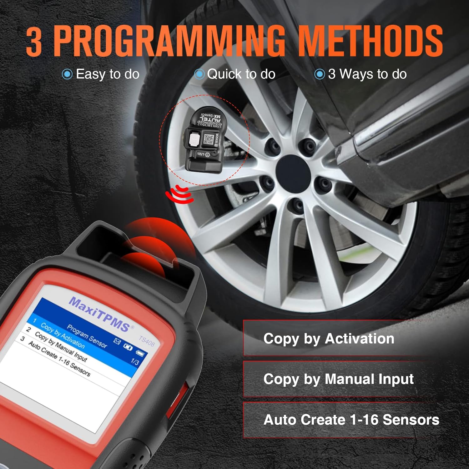 Autel MaxiTPMS TS508 TPMS Relearn Tool, 2022 TPMS Programming Tool for MX-Sensors (315/433 MHz) TPMS Relearn/Activate All Sensors, TPMS Scan Tool Read/Clear DTCs, TPMS Reset (Upgraded of TS408/501)