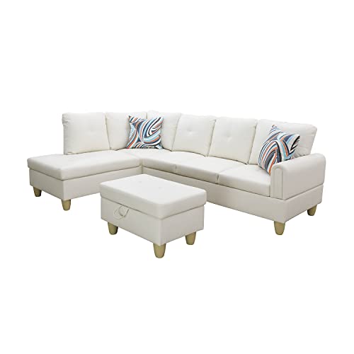 Sofa 3 Piece Left Facing Linen, L Shaped Sectional Couch with Chaise Ottoman,PU 6 Seat Sofa&Couch for Living Room, Red