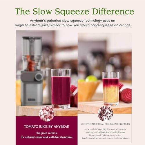Cold Press Juicer, 200W Masticating Juicer 4.3" Large Feed Chute Fit Whole Fruits Vegetables, Slow Juicer with 2 Auger | Tritan Materials | BPA Free | Easy to Clean with Brush| Juice Recipes