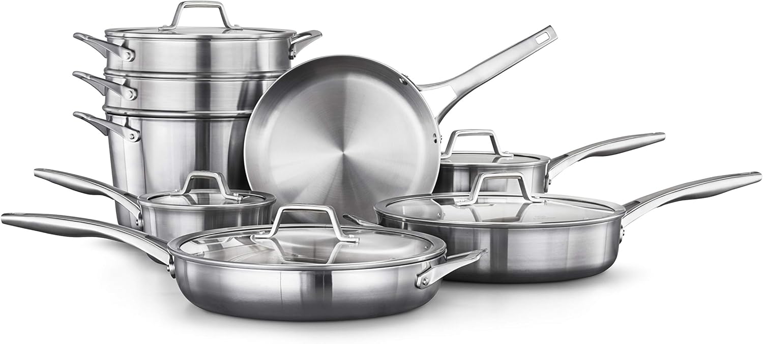 Calphalon Premier Stainless Steel Pots and Pans, 11-Piece Cookware Set