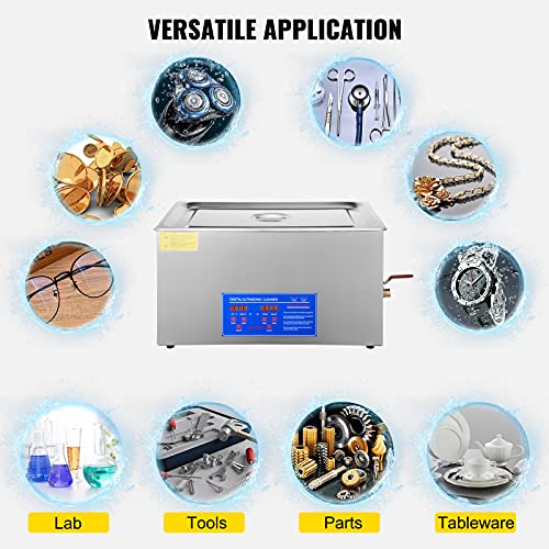 VEVOR 30L Industrial Ultrasonic Cleaner with Digital Timer&Heater 40kHz Professional Large Ultrasonic Cleaner Total 1100W for Wrench Tools Industrial Parts Mental Instrument Apparatus Cleaning