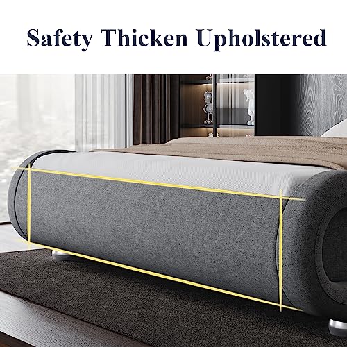 Allewie Queen Size Bed Frame with Ergonomic & Adjustable Headboard, Low Profile Modern Upholstered Platform Sleigh Design - Easy Assembly, No Box Spring Required, Black