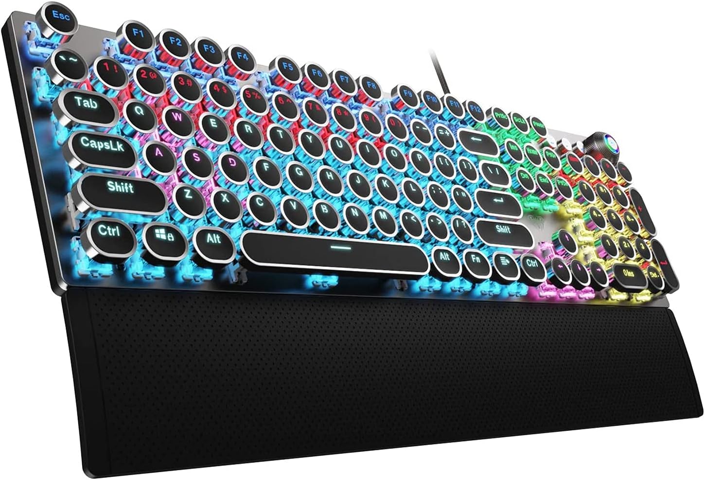 AULA F2088 Retro Mechanical Gaming Keyboard, with Removable Wrist Rest, Media Knob, RGB Rainbow Backlit, 104 Keys Round Punk Keycaps USB Wired Computer Keyboards for Windows PC Mac Gamer (Blue Switch)