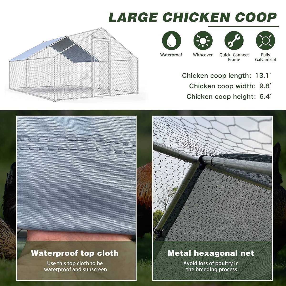 iclbc Large Metal Chicken Coop Walk-in Poultry Cage Chicken Run Pen Dog Kennel Duck House with Waterproof and Anti-Ultraviolet Cover for Outdoor Farm - Pet Supplies online store