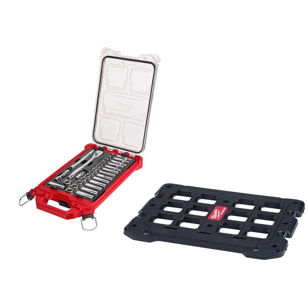 Milwaukee 3/8 in. Drive Metric Ratchet and Socket Mechanics Tool Set with PACKOUT Case and PACKOUT Mounting Plate (32-Piece) 48-