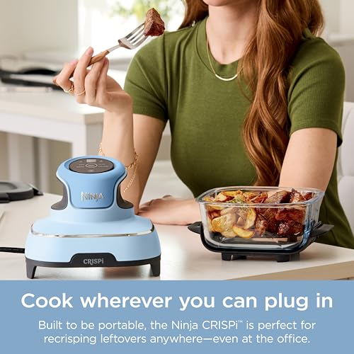 Ninja Crispi Air Fryer, Microwave, Freezer & Dishwasher Safe, Non Toxic Glass Portable Cooking System, 4 QT & 6 Cup Glass Containers with Storage Lids, Easy Meals, Air Fry, Bake, Green, FN101SG