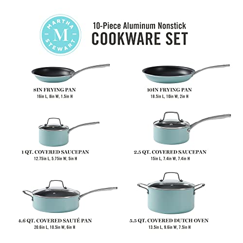 Martha Stewart Lockton 14 Piece Premium Non-Stick Heavy-Gauge Aluminum Cookware Combo Set (Pots, Pans, and Tools) - Black w/Gold Handles