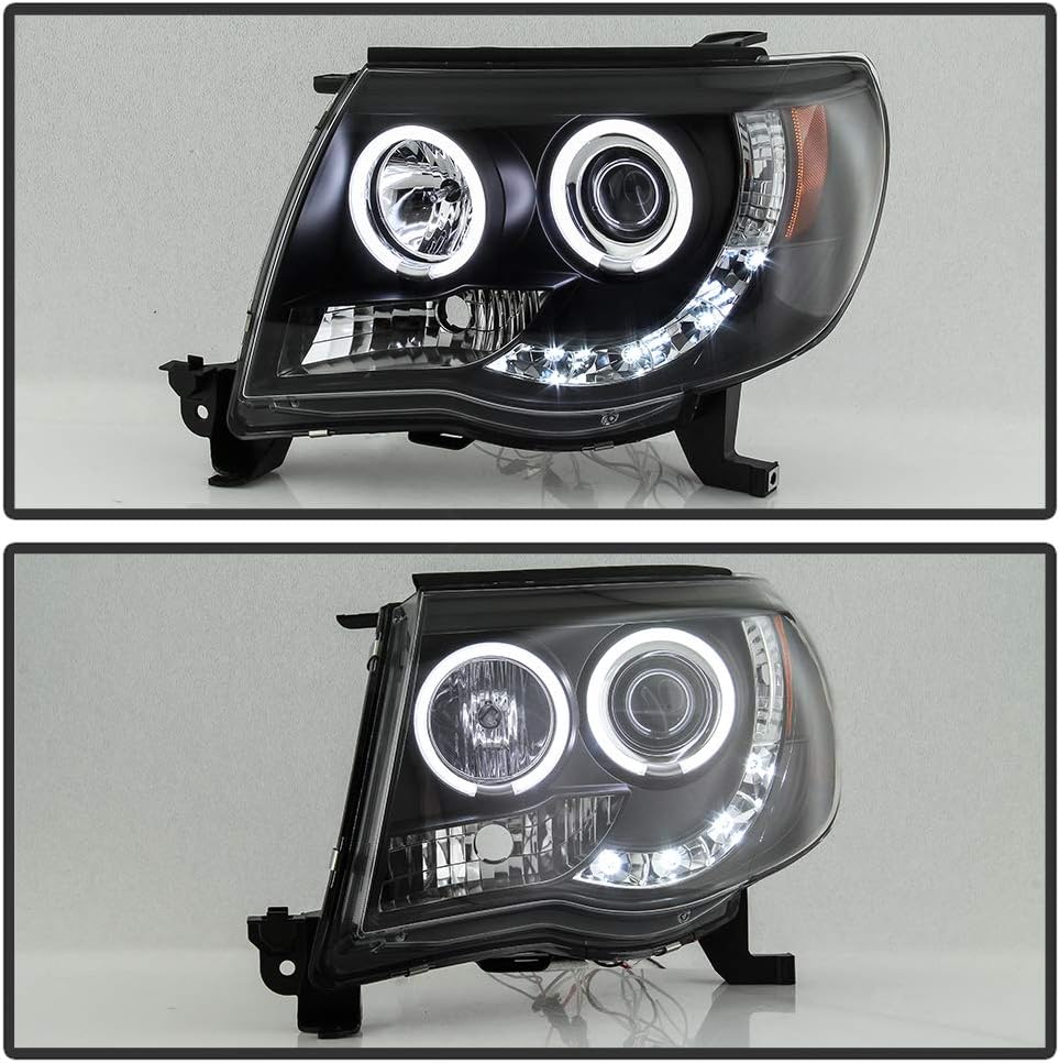 ACANII - For 2005-2011 Toyota Tacoma LED DRL CCFL Halo Black Housing Projector Headlights Headlamps, Driver & Passenger