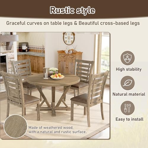 Dolonm Square Dining Table, Farmhouse Rustic Look Square Table for 4 Seaters, Antique Kitchen Table Counter Table, 1pcs Table for Kitchen, Dining Room, Light Brown