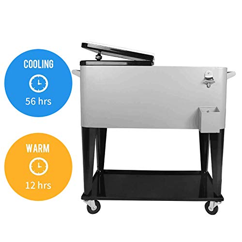 SHAREWIN 80 Quart Rolling Ice Chest on Wheels and Handle,Rolling Cooler Cart Outdoor Beverage Cart for Patio Party,Backyard,Pool,Picnic, BBQ