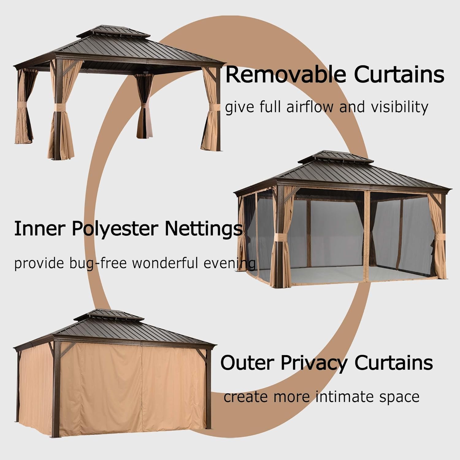 PURPLE LEAF 12' X 14' Outdoor Hardtop Galvanized Steel Double Roof Permanent Gazebo Canopy Aluminum Frame Patio Garden Gazebo