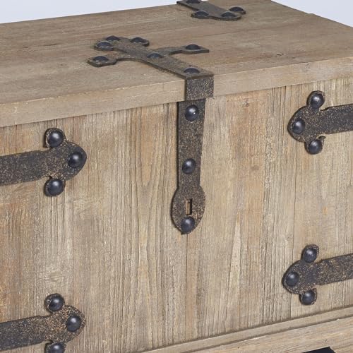 Household Essentials Decorative Trunk, Rustic, Large, Wood Frame and Metal Siding, Spacious and Handmade, Fully Opening Lid, Black Interior, Driftwood and Silver