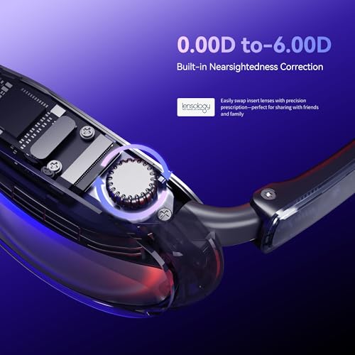 Rokid Max AR Glasses, Smart Glasses with 360'' Micro-OLED Virtual Theater, 50° FOV, 600nits Brightness, HDCP Support & Cloud Gaming and Compatibility with iOS Mac ipad Android, Consoles and Computers