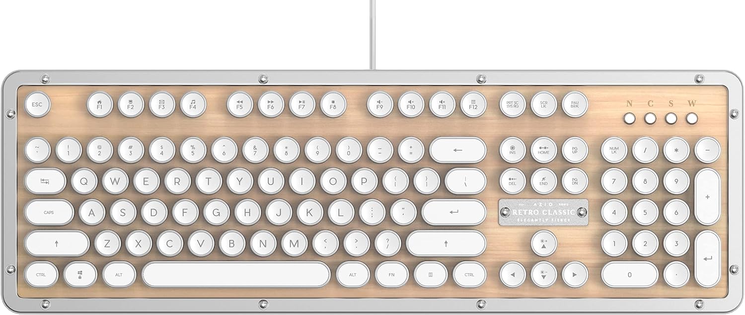Azio Retro Classic Bluetooth 5.0 (Artisan) - Wireless/USB Wired Vintage Backlit Leather Mechanical Keyboard for PC/Mac (MK-RETRO-L-03B-US)