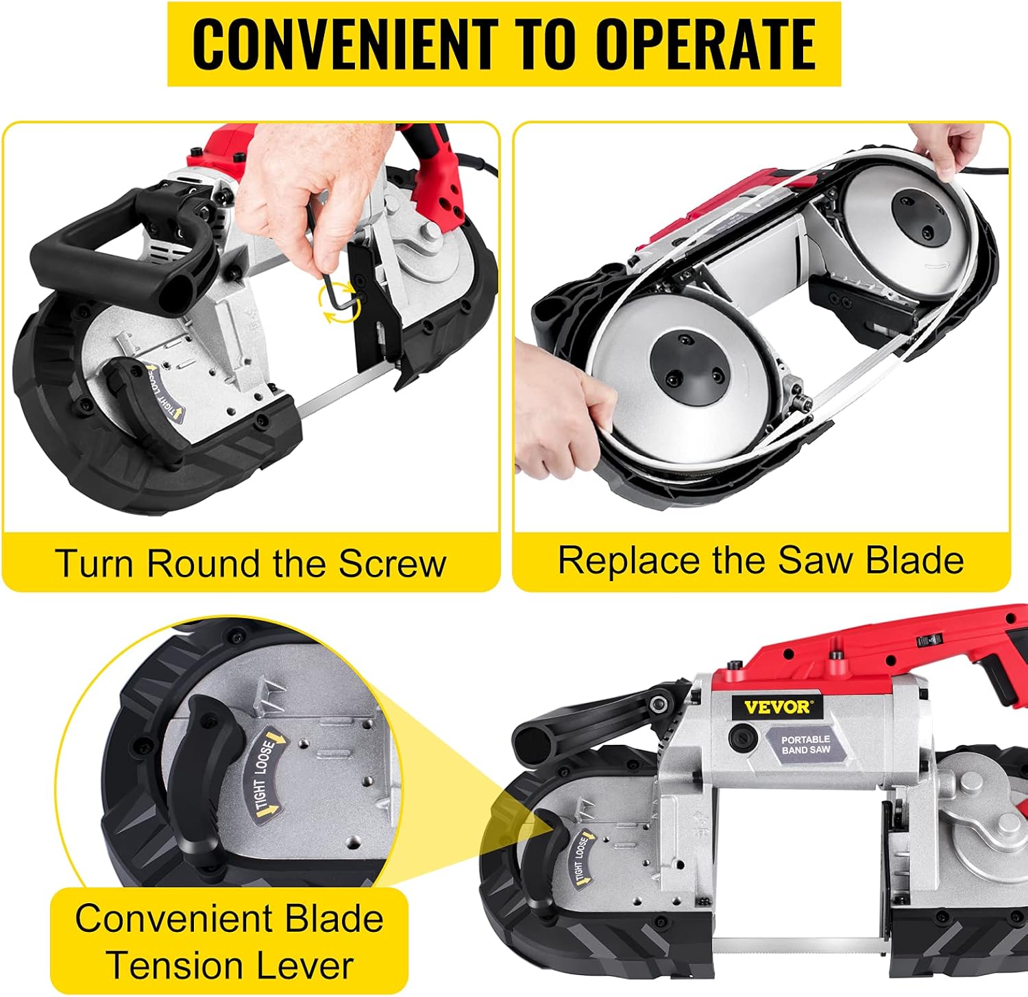 VEVOR Portable Band Saw, 5Inch Cutting Capacity Cordless BandSaw, Variable Speed Hand held Band Saw,10Amp Motor Portable Bandsaw, Deep Cut Bandsaw for Metal Wood Tubing Pipes Rebar and Plastic