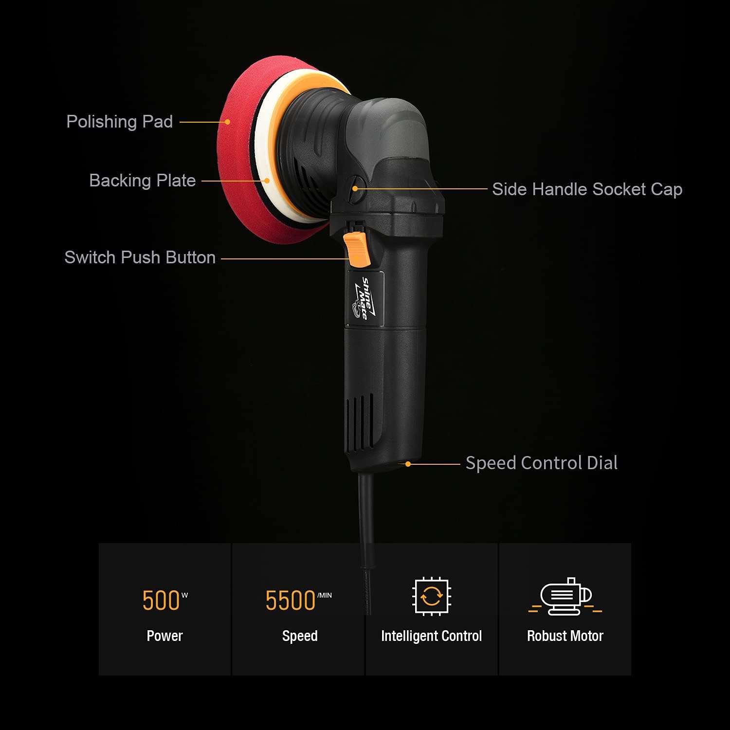 ShineMate Dual Action Polisher for Car Detailing, 5" 12mm Throw Random Orbital Polisher with 2 free pads with 6 Variable Speed Setting