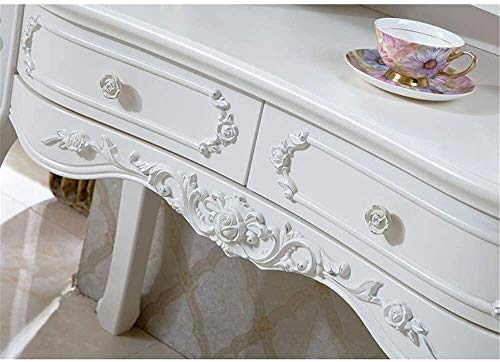 Luxury Dressing Vanity Table w/Stool for Bedroom, 2 in 1 Makeup Vanity Desk European Style Dressing Table Mini Dressing Desk Solid Carved Table with Stool(100cm)