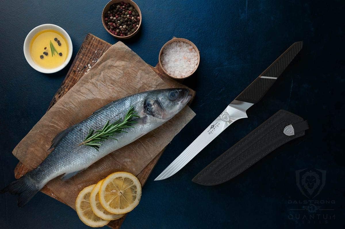 DALSTRONG Slicing & Carving Knife - 12 - Quantum 1 Series - Ultra-Sharp - American Forged BD1N-VX Hyper Steel - Carbon Fibre G10 Hybrid Handle - Leather Sheath