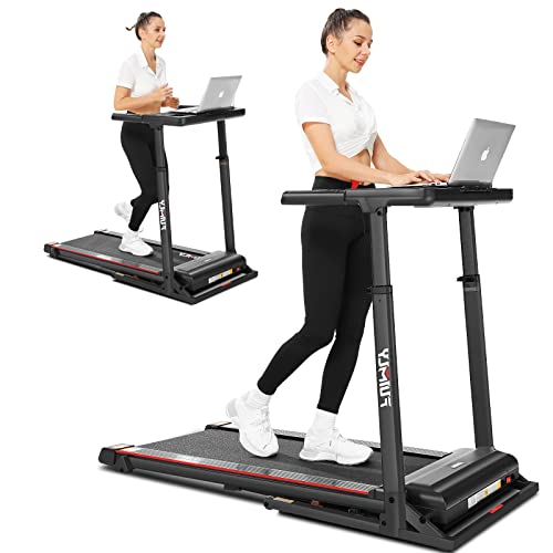 Treadmill with Desk Workstation & Adjustable Height, 300 lb Capacity, FUNMILY Walking Pad Treadmill with Desk & Incline, Folding Work Treadmill for Home Office