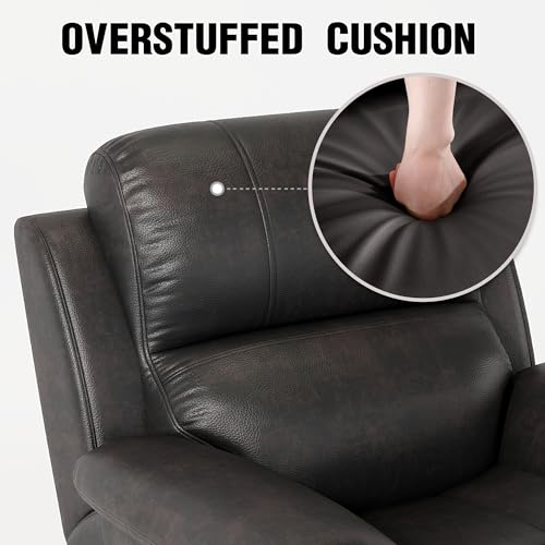Power Recliner Chair with USB Ports & Magazine Bag, Home Breathable Fabric Movie Theater Seating Single Recliner Chair Sofa Manual for Bedroom Living Room (Black & 1 Seat)