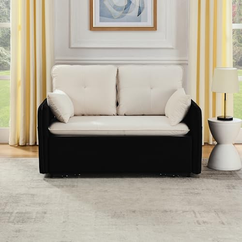 53" Convertible Sofa Bed-Velvet Pull Out Couch with Removable Armrests, 3 in 1 Loveseat Sleeper Sofa Bed, Queen Sleeper Sofa with USB Power Port, Sofa Cama Moderno with Side Pockets