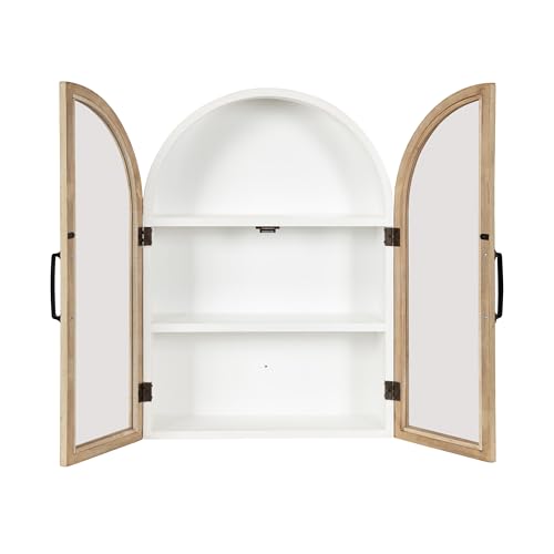 Kate and Laurel Arcott Modern Arch Wall Cabinet, 21 x 8 x 30, Natural Wood and White, Transitional Arched Cabinet for Use as Over-The-Toilet Storage or Living Room Storage Cabinet