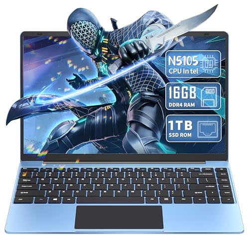 14 "Blue Laptop Computer, Ultra-Light and Portable, Celeron N5105,DDR4 16GB RAM 512G SSD, FHD(1920 x 1080) IPS,Win 11 Pro PC, Convertible 180°,Perfect for Study/Travel Work/Office/Play (512G SSD)