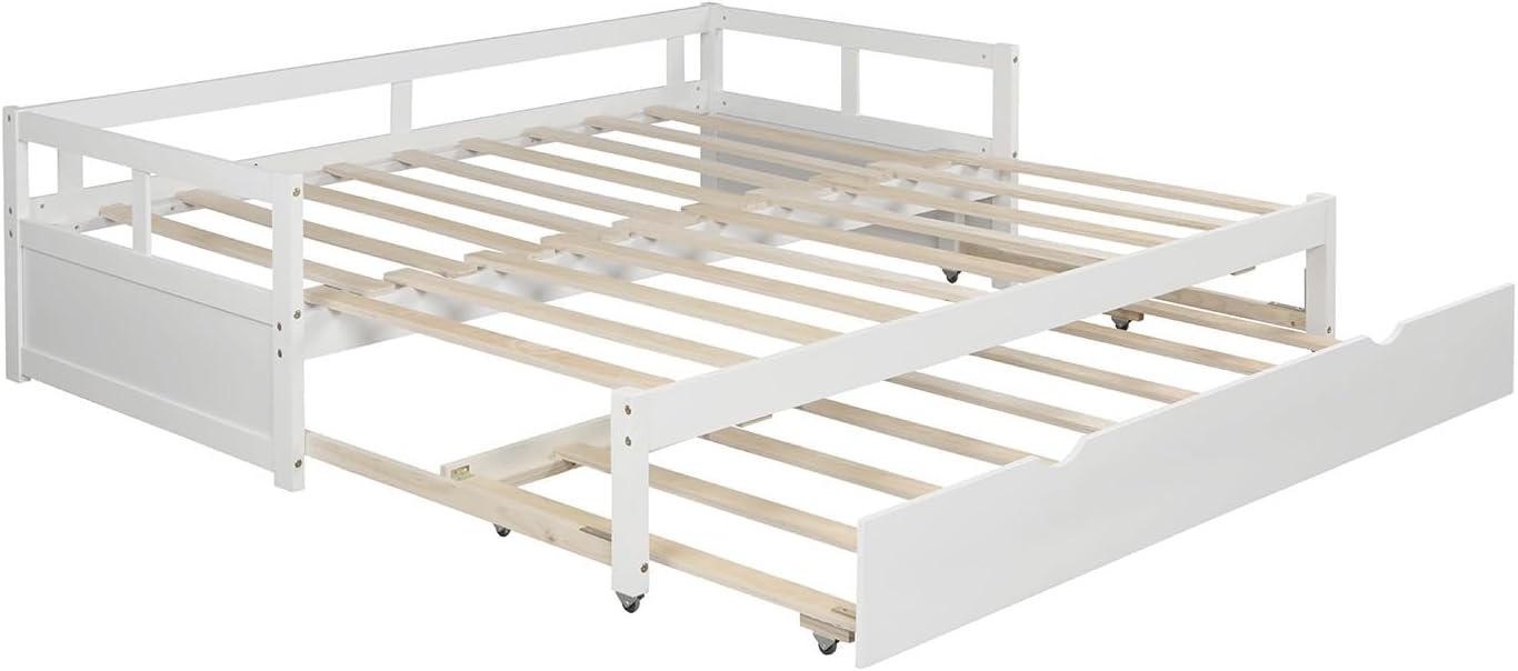 Extending Daybed with Trundle, Wooden Daybed with Trundle, White