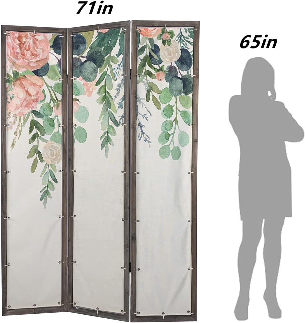 Room Divider Screen Oriental Furniture Privacy Screens Flowers Painting Canvas 3-Panel Foldable Portable Room Separating Divider Room Partitions and Dividers Freestanding 71'' Tall