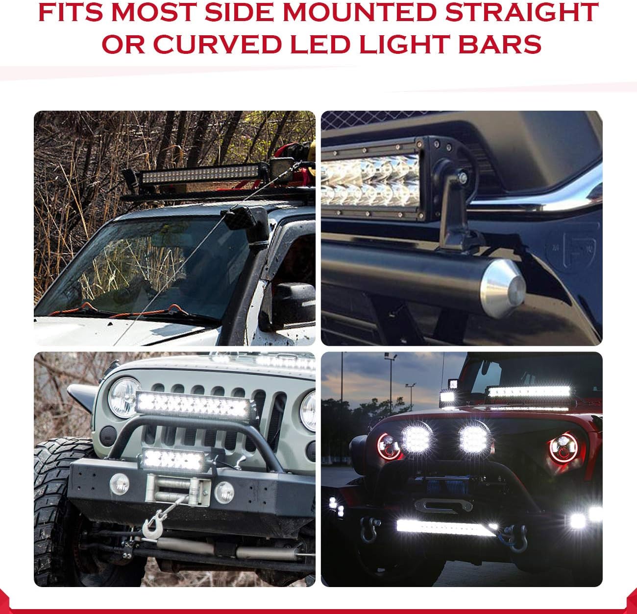 ALAVENTE Light Bar Side Brackets Universal Side Mounting Brackets Kit for Jeep Offroad Truck Mounting Double Row LED Work Light Bar (Pair, Black)