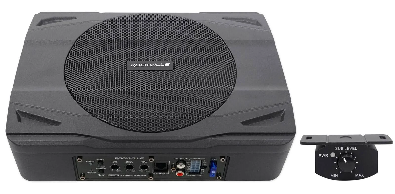 Rockville SS8P 400W 8x22 Slim Under-seat Active Powered Car/Truck Subwoofer Sub