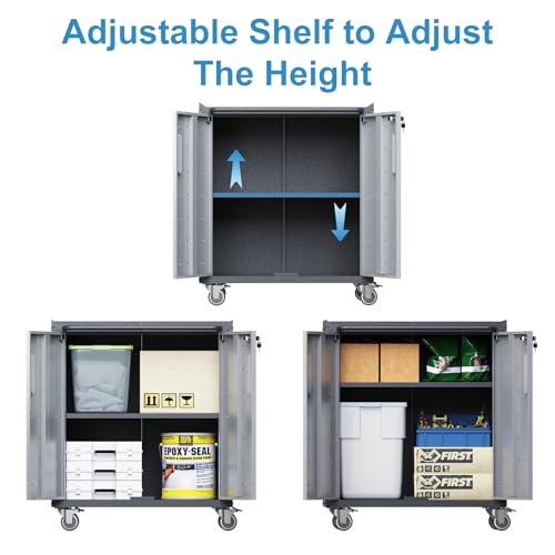 Garage Storage Cabinet Wall Cabinet with 2 Doors,Lockable Tool Cabinets Wall Mounted with Adjustale Shelves,Heavy Duty Steel Hanging Cabinets for Warehouse Kitchen Laundry,Assembly Required