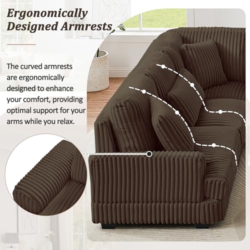 Oversized U-Shaped Sectional Sofa Couch Plush Corduroy Upholstered Modular Deep Seat Sofa&Couch Sectional W/Right Facing Chaise Lounge and 7 Toss Pillows for Home Apartment Living Room Furniture Sets