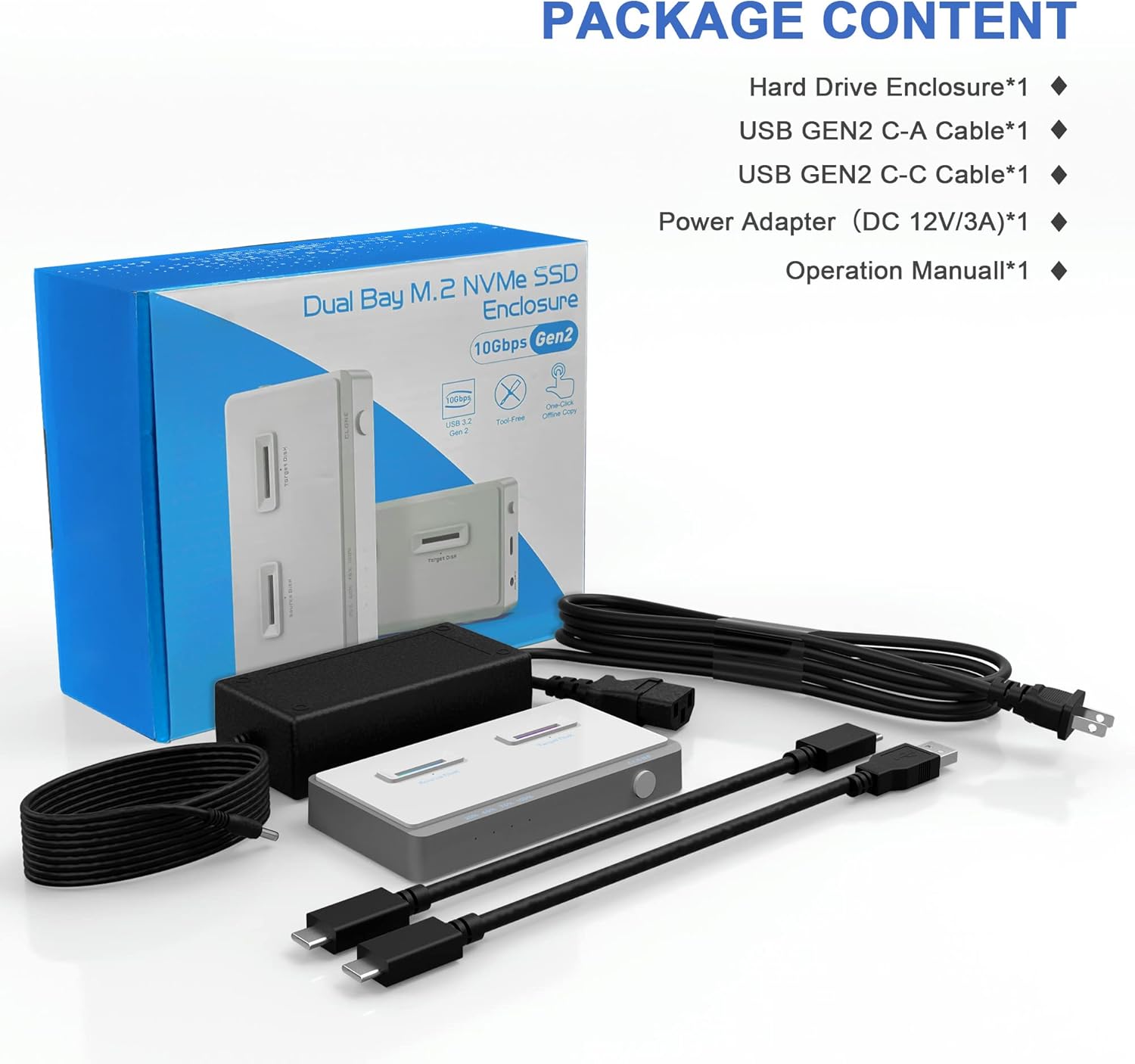 M.2 NVMe Cloner Duplicator, USB C 3.1 Gen 2 10Gbps Dual-Bay M.2 NVMe Docking Station for M.2 NVMe SSDs, Support Offline Clone Function and Tool-Free Installation(Support Up to 8TB)