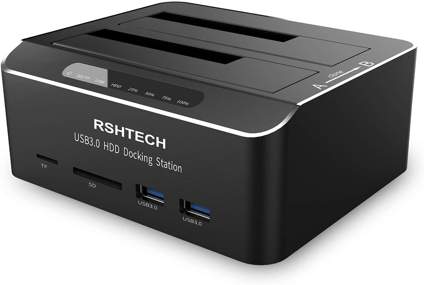 Hard Drive Docking Station RSHTECH USB 3.0 Aluminum Dual Bay Hard Drive Dock for 2.5 & 3.5 SATA HDD SSD with SD TF Card Reader and Offline Clone/Duplicator Function Support 16TB Tool-Free Pack of 2