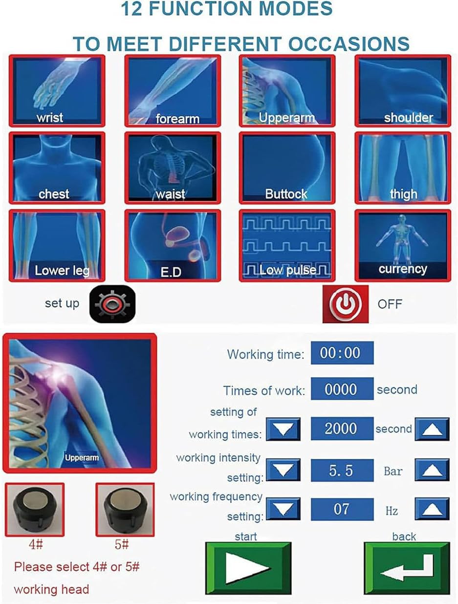 Pneumatic Extracorporeal Shockwave Therapy Machine, Portable Multifunctional Shock Wave Massager with 5 Massage Heads, for Pain Relief Massage