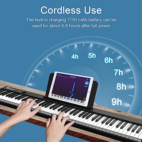 Veetop 88 Key Keyboard Piano Folding Piano with Full Size, Electric Piano Wood Grain Touch Sensitive Keyboard with Bluetooth MIDI Portable Digital Piano for Beginners and Travel (White)
