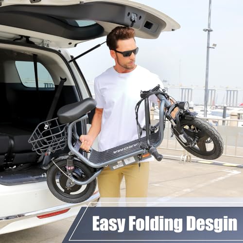 Caroma Peak 500W/800W/1200W Electric Scooter with Seat, Max 15/20/30Miles Range&20MPH, 14" Tires Foldable Adult Electric Scooter with Basket for Pets & Cargo, Dual Shock Absorbing Ebike for Commuting