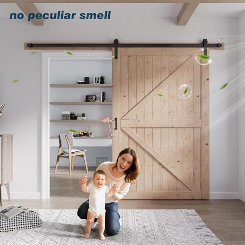 FREDBECK 48in x 80in Sliding Wood Barn Door with 8FT Barn Door Hardware Kit Included K Shape Solid Spruce Panel Sliding Door Double Surfaces Need to Assembly