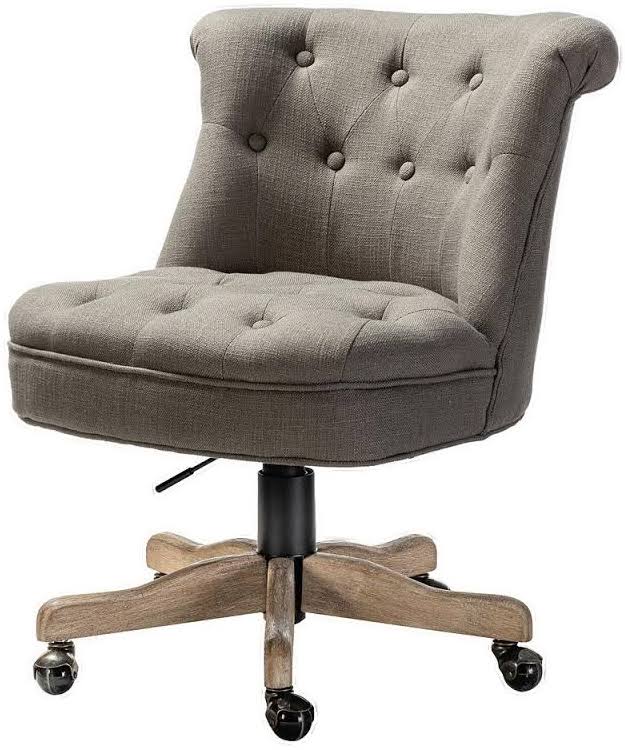 Jayden Creation Dabba Natural Leg Grey Swivel Task Chair with Tufted Back